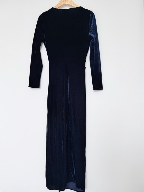 Zara Navy Velvet Wrap Midi Dress Ruched Slit Elegant Evening Size S - Picture 12 of 16